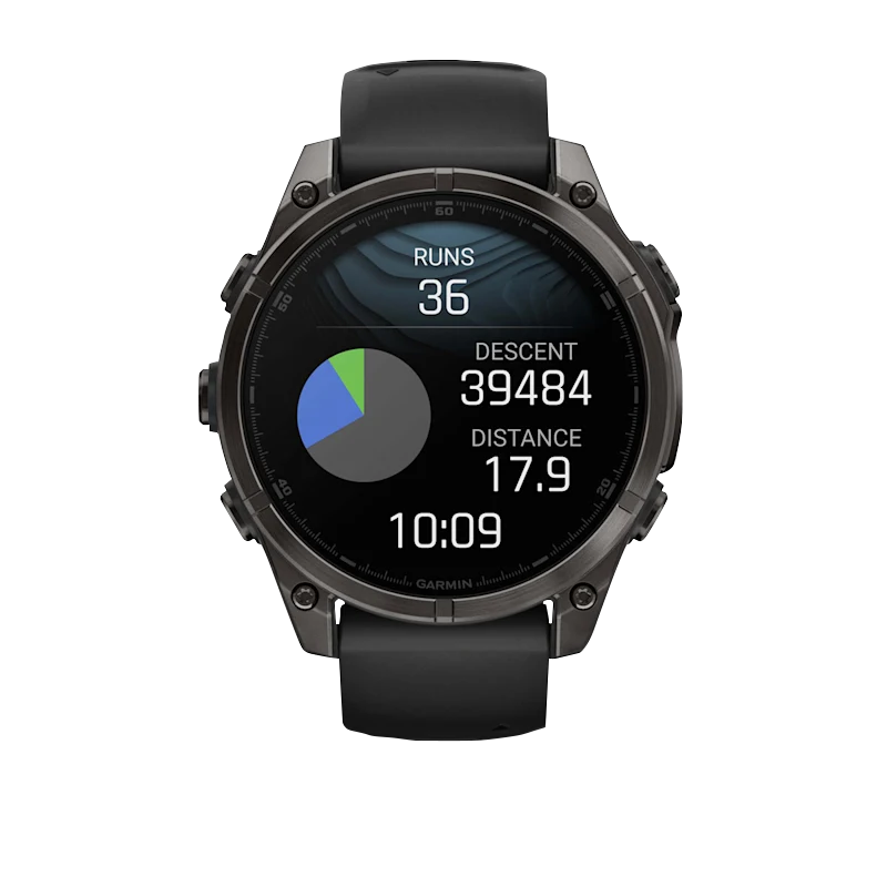 Garmin Fenix 8 smartwatch, 47 mm AMOLED Sapphire, carbon gray DLC titanium case with black and pebble gray silicone band