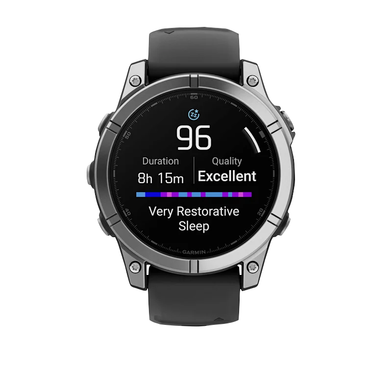 Garmin Fenix E smartwatch, 47mm AMOLED, stainless steel bezel with black silicone band