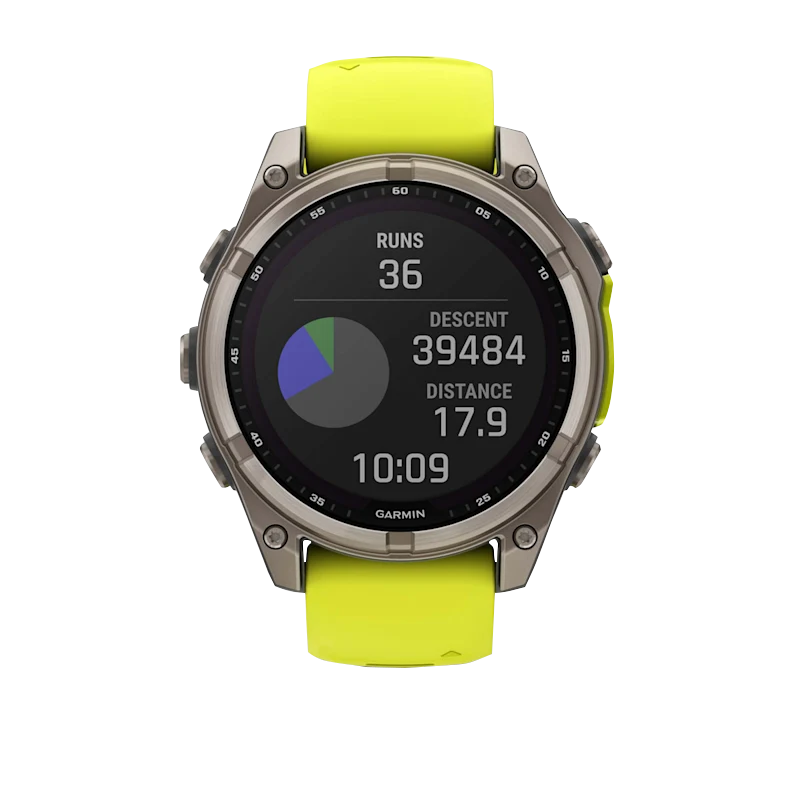 Garmin Fenix 8 smartwatch, 47 mm AMOLED Solar Titanium with Amp Yellow/Graphite silicone band