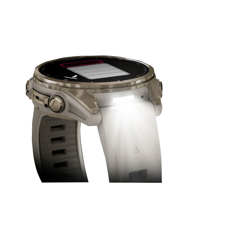 Garmin Fenix 8, 43 mm AMOLED Sapphire, Soft Gold with Fog Gray/Dark Sandstone Silicone Band (010-02903-10) by Garmin