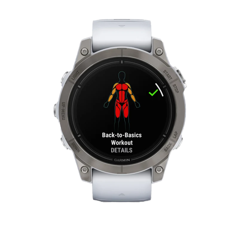 Garmin Epix Pro (Gen 2) 47mm titanium smartwatch with Whitestone band and sapphire glass, certified refurbished.