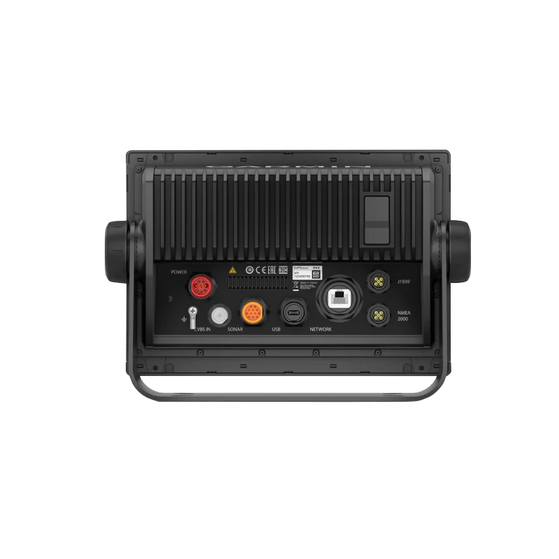 Garmin GPSMAP 943xsv marine chartplotter with GMR 18 HD3 radome, black back panel ports visible
