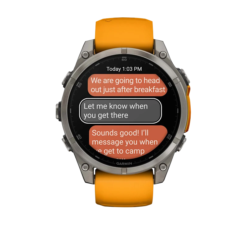 Garmin Fenix 8 smartwatch, 51 mm AMOLED Sapphire Titanium case with Spark Orange/Graphite silicone band