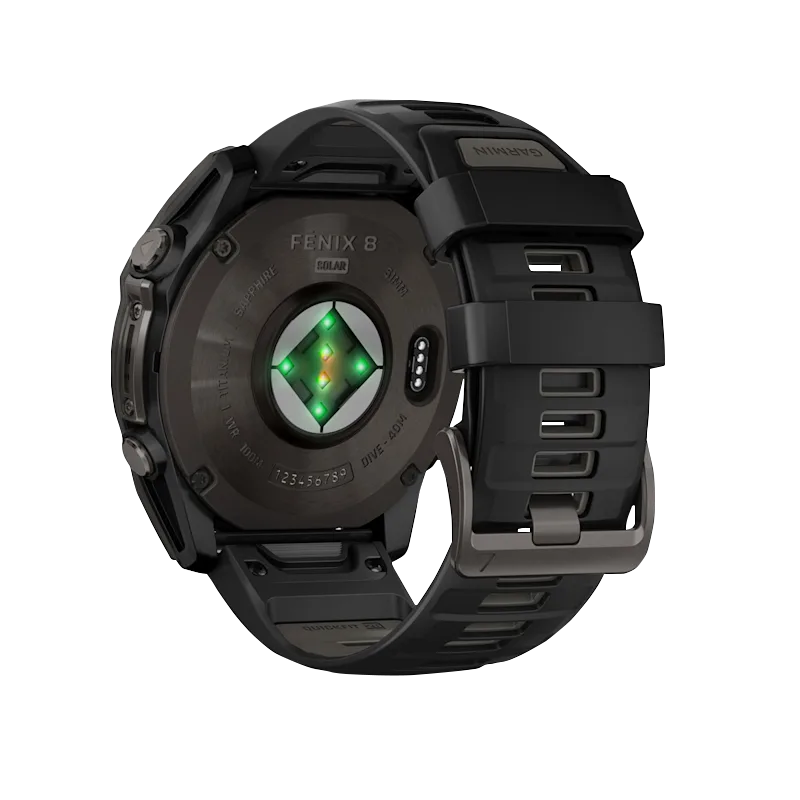 Garmin Fenix 8, 51 mm Solar Sapphire, Carbon Gray DLC Titanium with Black/Pebble Gray Silicone Band (010-02907-10) by Garmin