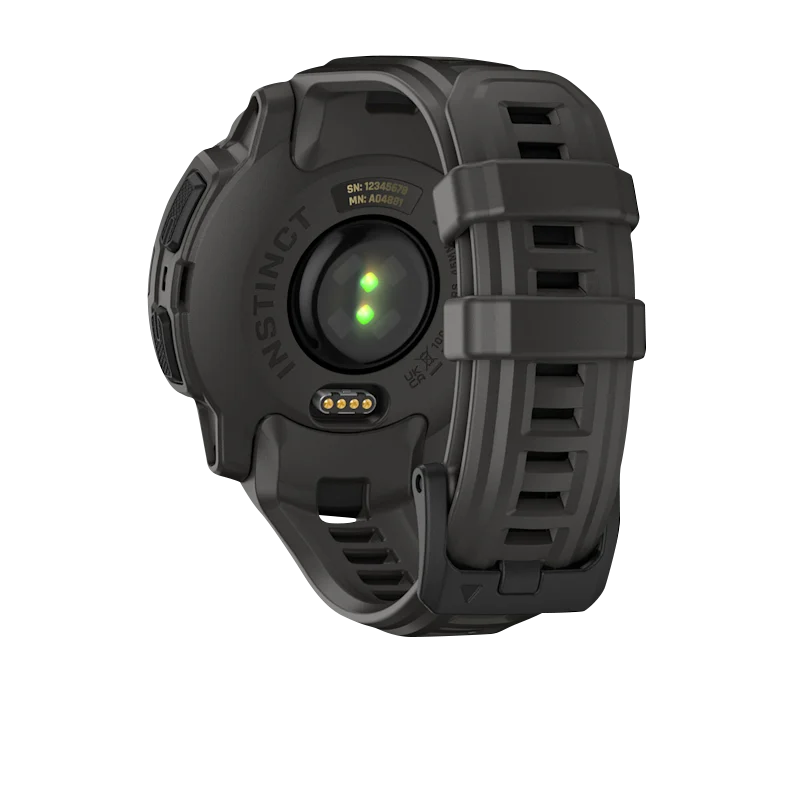 Garmin Instinct E smartwatch, 45mm, black with charcoal band, rear view