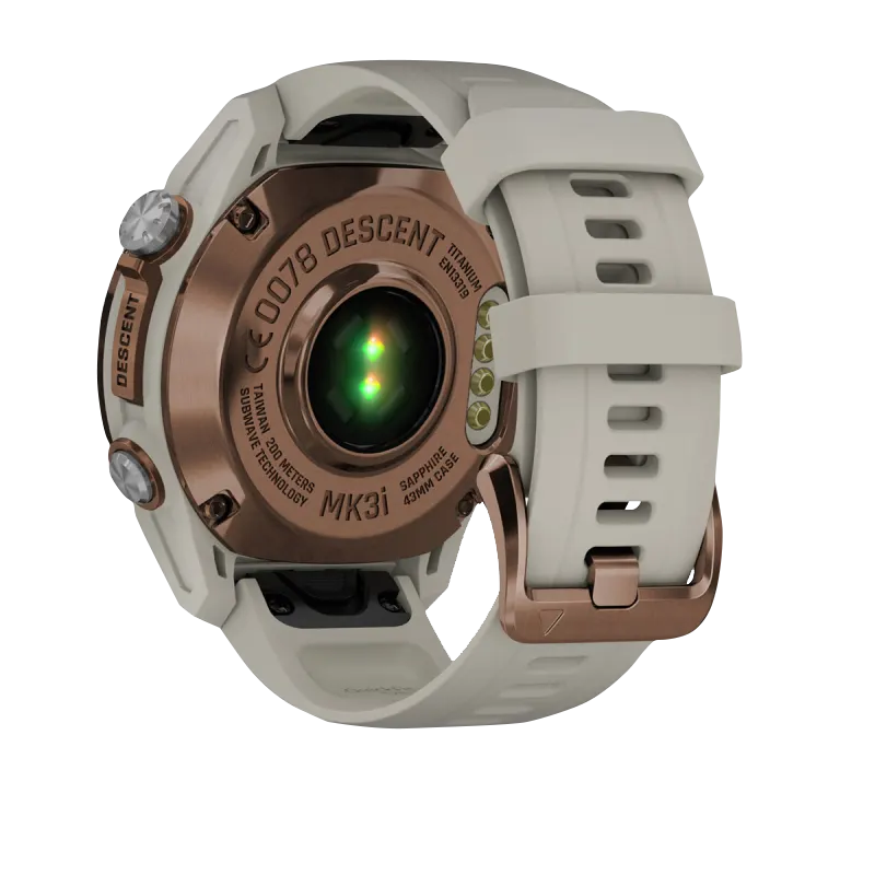 Garmin Descent Mk3i dive computer, 43 mm Bronze PVD titanium case with French Gray silicone band.