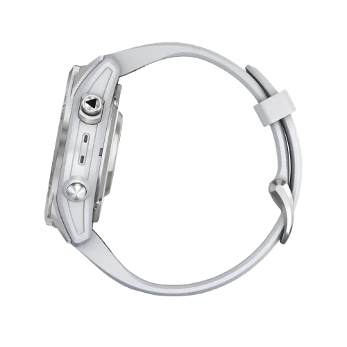 Garmin Epix Pro Gen 2 42mm smartwatch with silver case and Whitestone Band