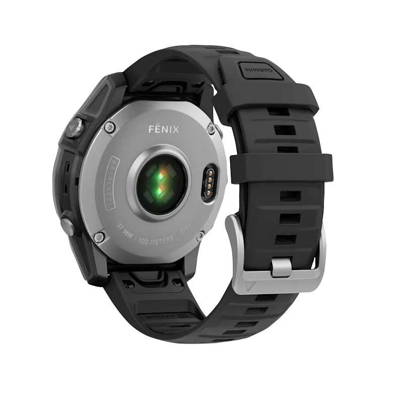 Garmin Fenix E smartwatch, 47 mm, stainless steel back with black silicone band