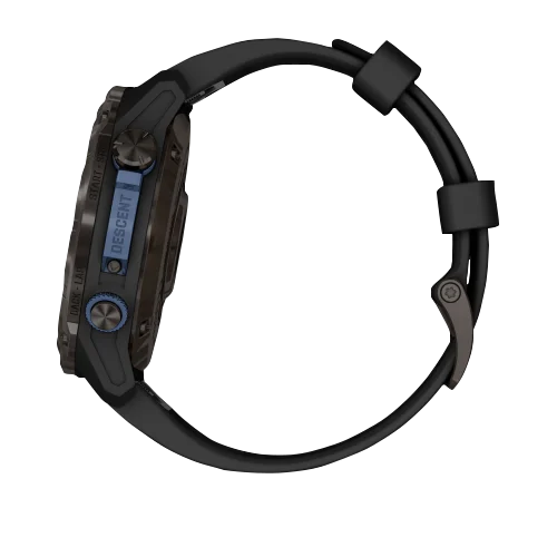 Garmin Descent Mk3i dive computer, 51 mm Carbon Gray DLC Titanium with black silicone band.