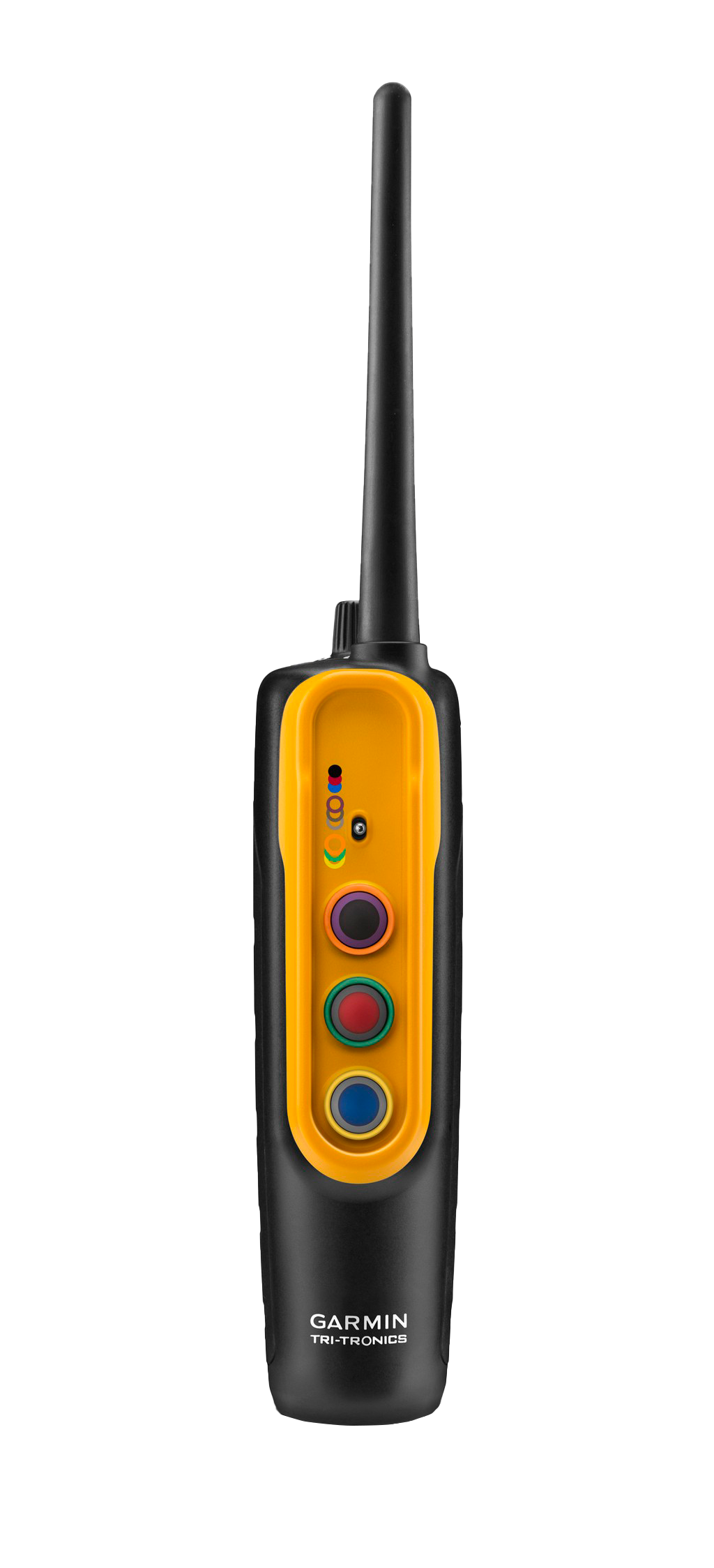 Garmin PRO Trashbreaker handheld remote with yellow housing, black grip and long antenna