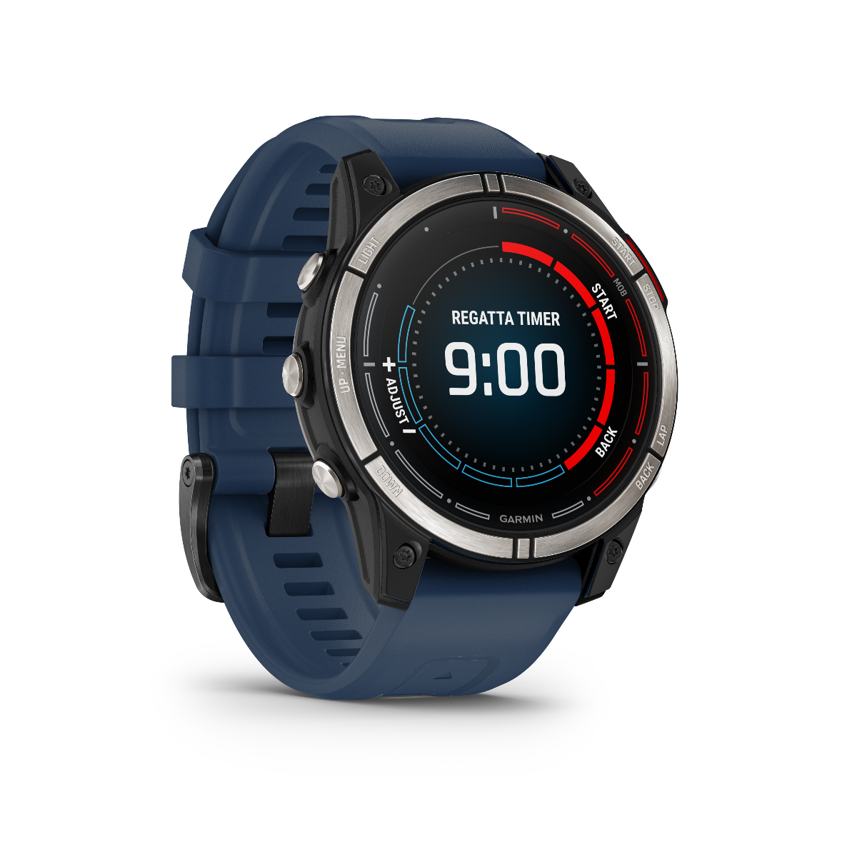 Garmin Quatix 7 marine GPS smartwatch with blue silicone strap and stainless bezel