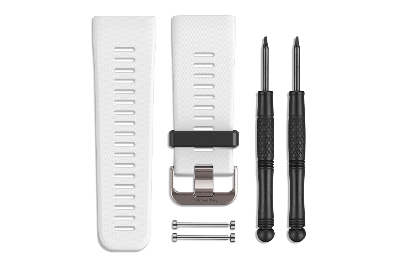 Garmin white Vivoactive HR watch bands with removal tools and pins (2 bands, 2 screwdrivers)