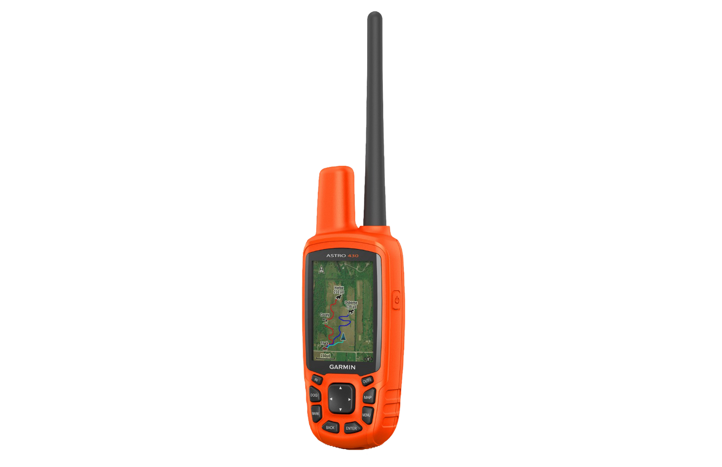 Garmin Astro 430 handheld GPS dog-tracking device, orange with long black antenna