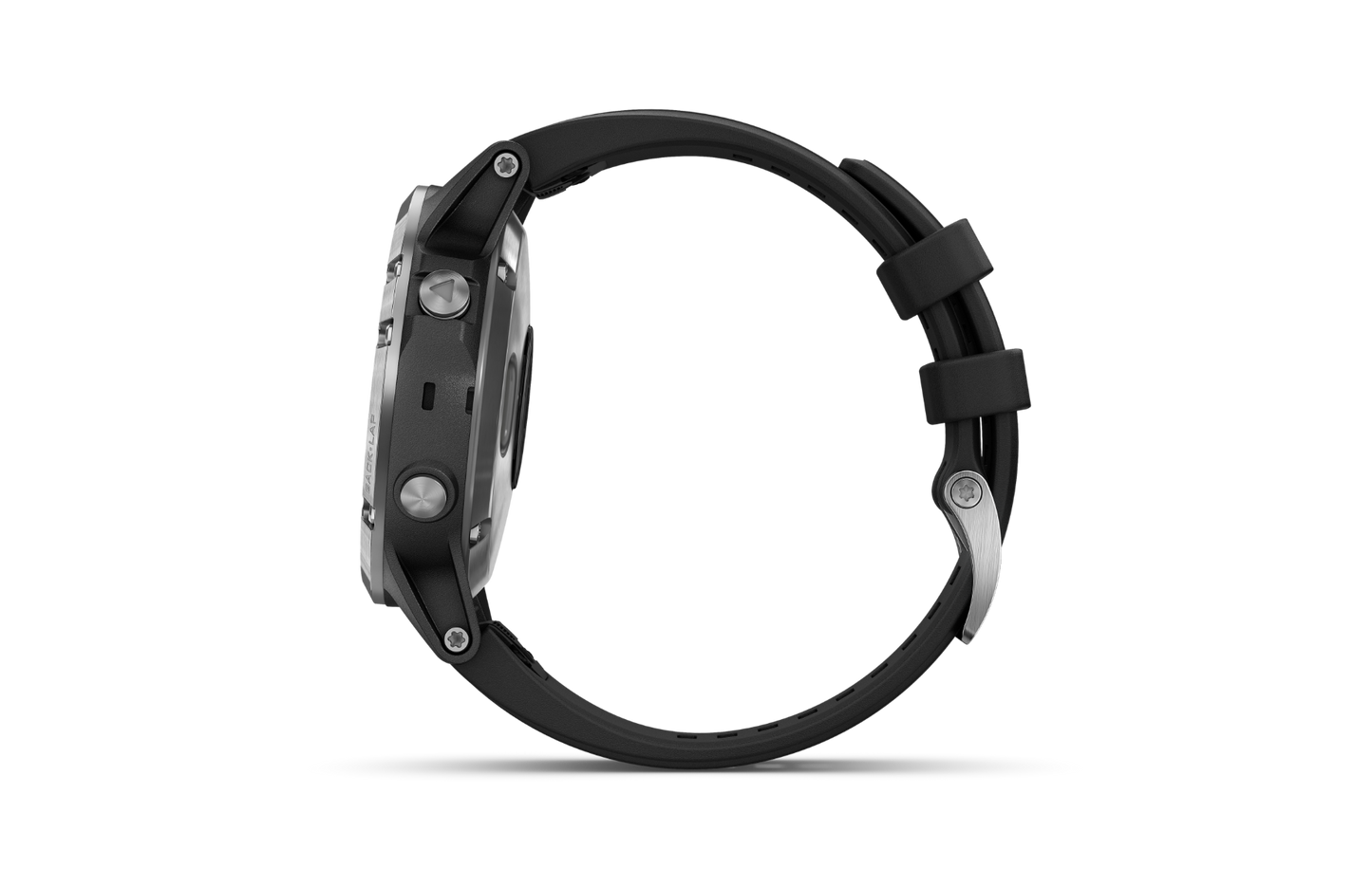 Garmin Fenix 5 Plus smartwatch, silver case with black band.