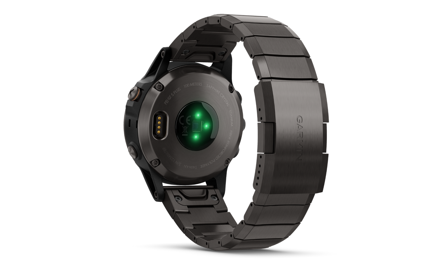 Garmin Fenix 5 Plus smartwatch with silver case and stainless-steel band.