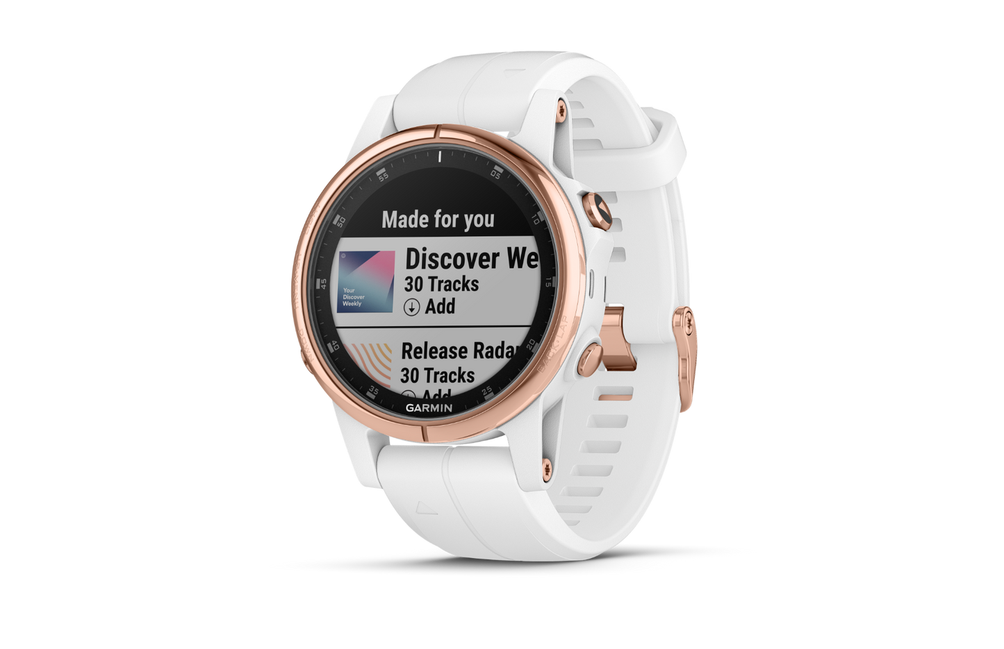 Garmin Fenix 5S Plus Sapphire smartwatch with rose gold bezel and white Carrara band (010-01987-06)