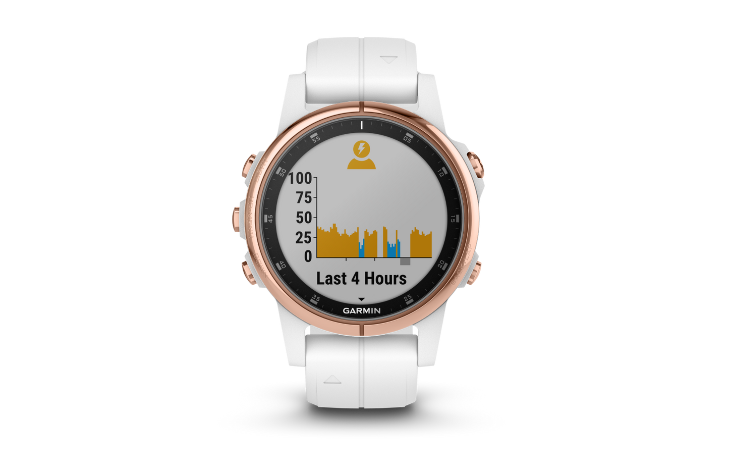 Garmin Fenix 5s Plus smartwatch, rose gold bezel with white band, certified refurbished