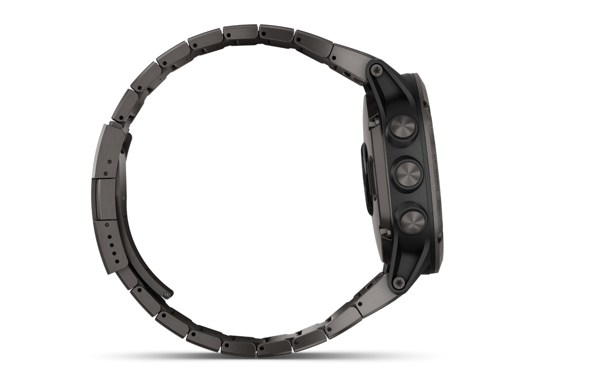 Garmin Fenix 5X Plus Sapphire smartwatch with carbon gray titanium case and metal bracelet