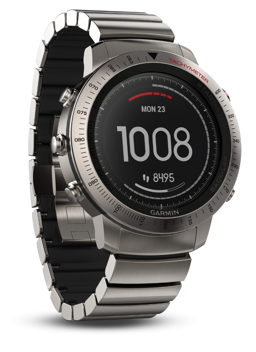 Garmin Fenix Chronos smartwatch with titanium hybrid band, silver bezel and tachymeter