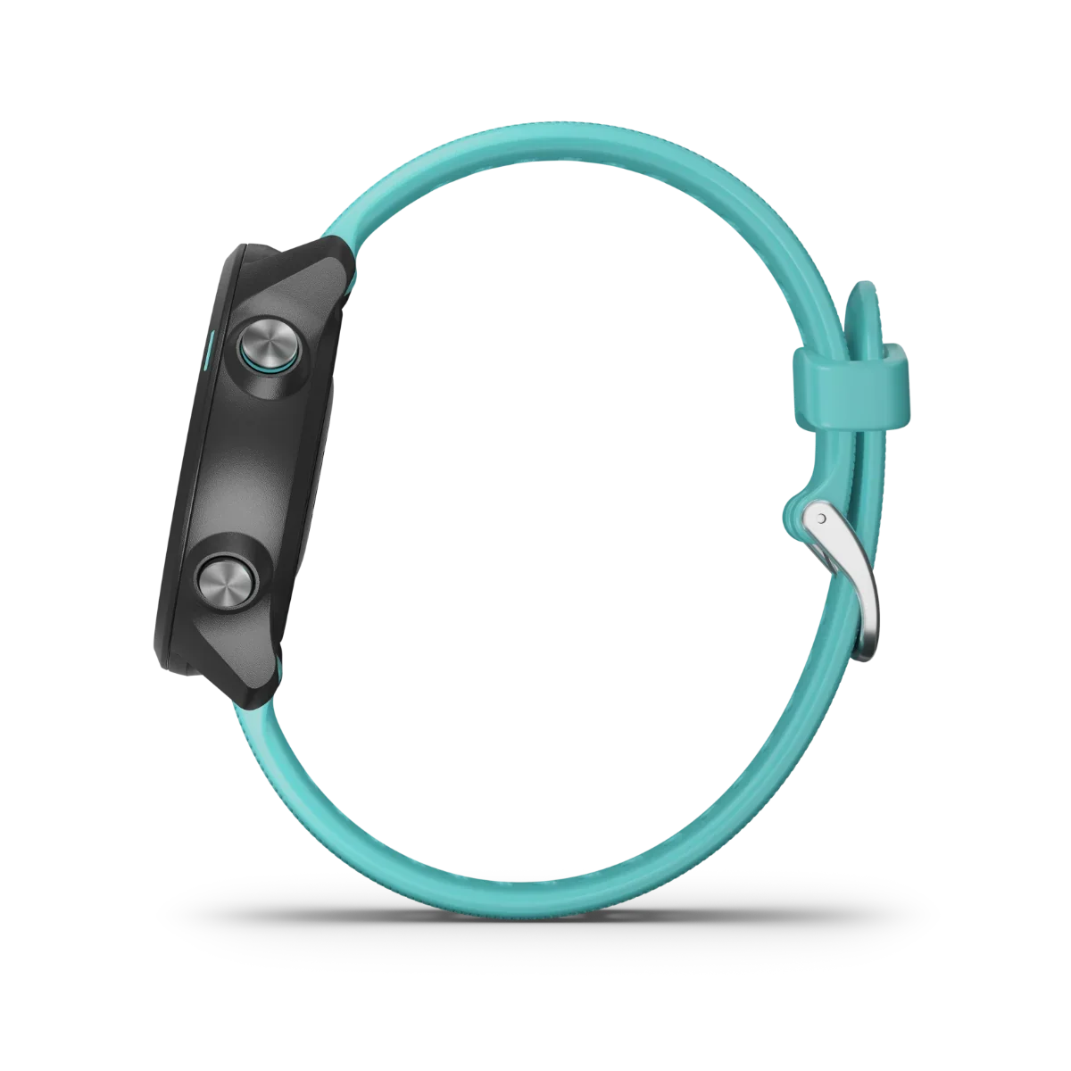 Garmin Forerunner 245 Music smartwatch with aqua silicone band, certified refurbished.