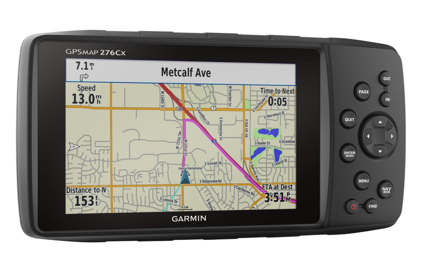 GPSMAP 276Cx handheld GPS navigation device by Garmin with black body and map display