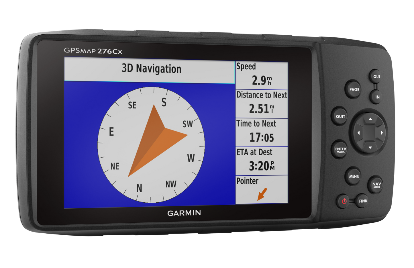 Garmin GPSMAP 276Cx handheld GPS navigation device, black with a 3D navigation screen and compass