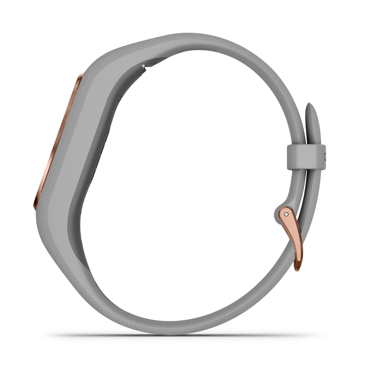 Garmin Vivosmart 4 Rose with gold hardware, gray band, side view