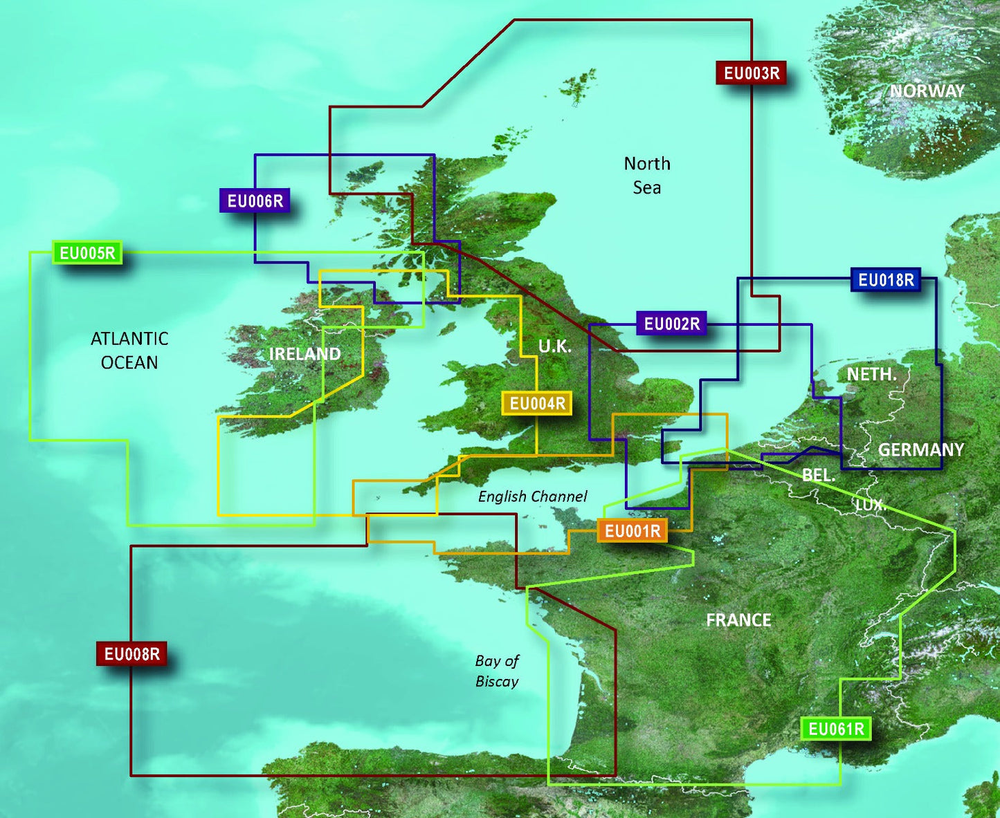 Garmin Bluechart G2 Vision English Channel map card for GPS navigation, covering the North Sea to the Bay of Biscay.