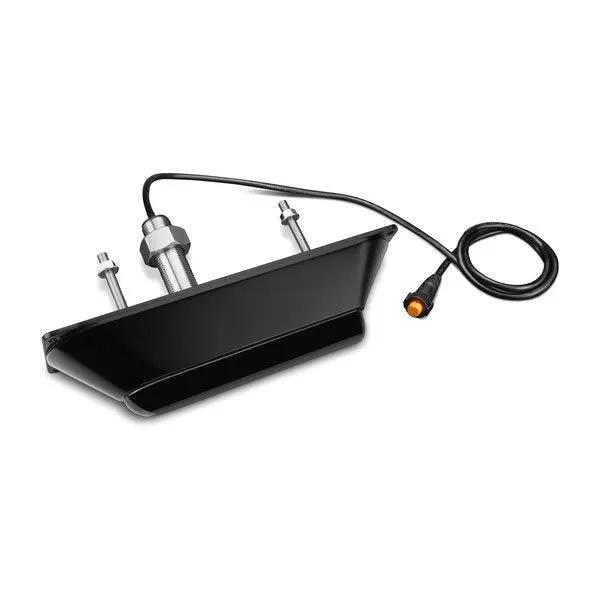 Garmin GT34UHD-TH 12-pin marine fish finder transducer, black with attached cable and orange connector