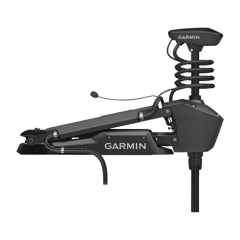 Garmin Force 50-inch trolling motor in black with Garmin logo on the mount bracket