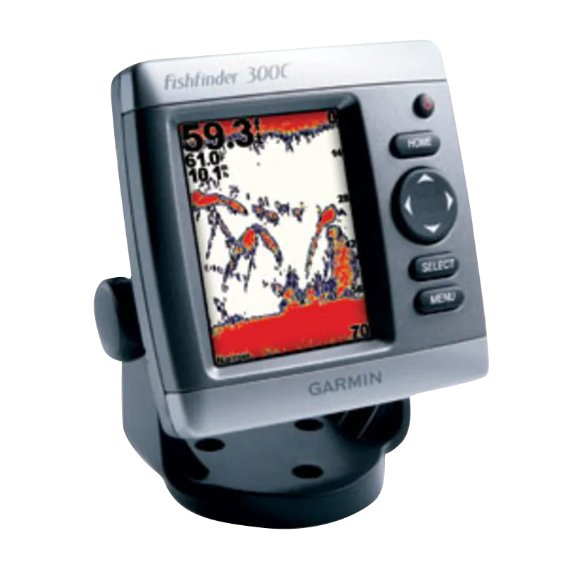 Garmin Fishfinder 300C sonar display unit with silver case and navigation keypad