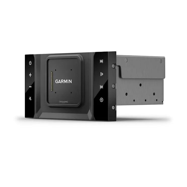 Garmin Vieo RV 51 stereo dock unit, black front panel with Garmin branding.