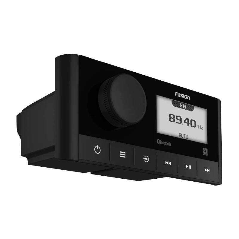 Garmin Fusion MS-RA60 marine stereo receiver with black body, large control dial and LCD display