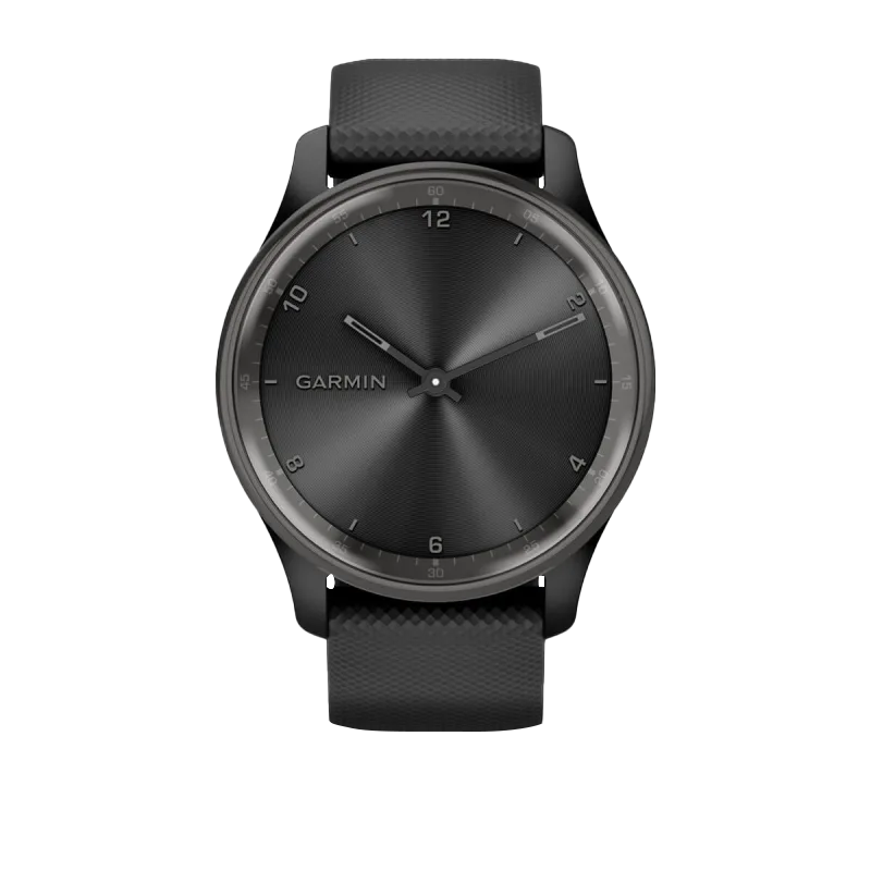 Garmin Vívomove Trend slate smartwatch with stainless-steel bezel and black silicone band (certified refurbished)