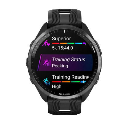 Garmin Forerunner 965, Carbon Gray DLC Titanium Bezel with Black Case and Black/Powder Gray Silicone Band (010-02809-00) by Garmin