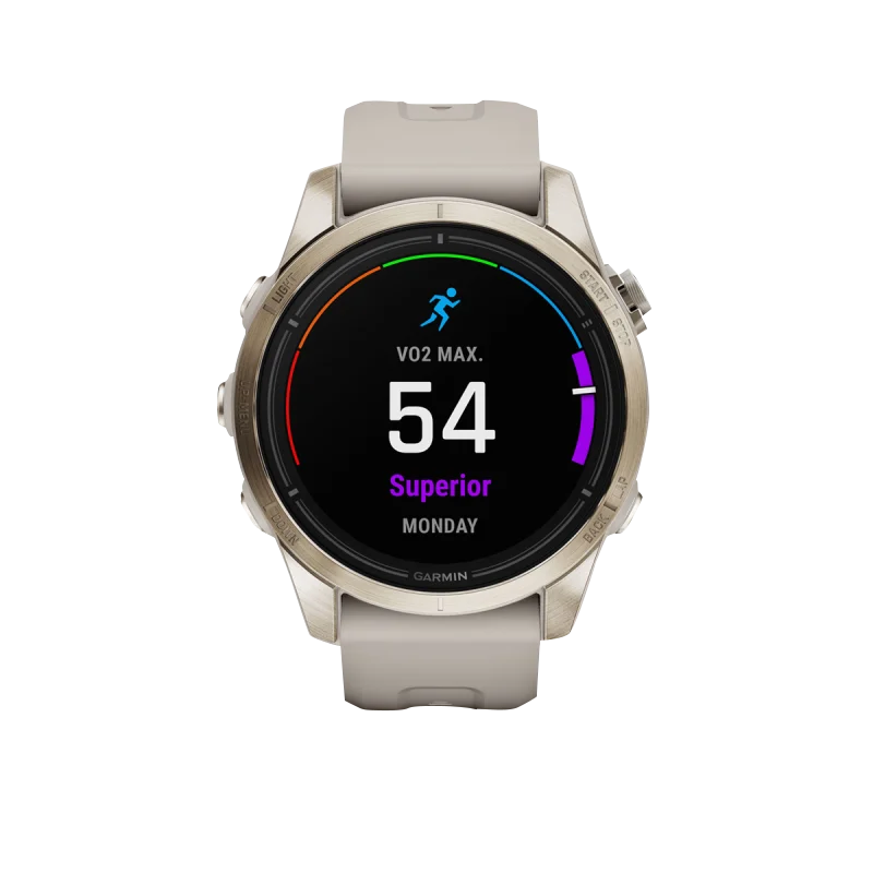 Garmin Epix Pro Gen 2 smartwatch, 42mm Sapphire Edition in soft gold with light sand band