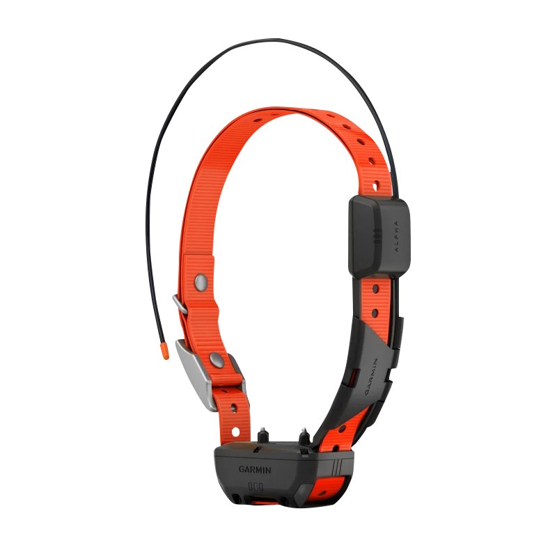 Garmin Alpha TT 25 dog collar, GPS tracking and training collar, orange strap with black housing