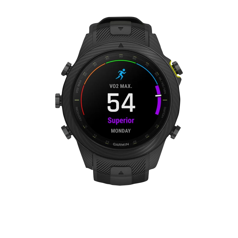 Garmin MARQ Athlete Gen 2 Carbon Edition smart watch with black silicone strap