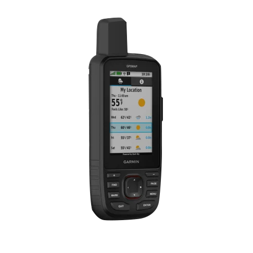 Garmin GPSMAP 67 handheld GPS device, black rugged design with external antenna