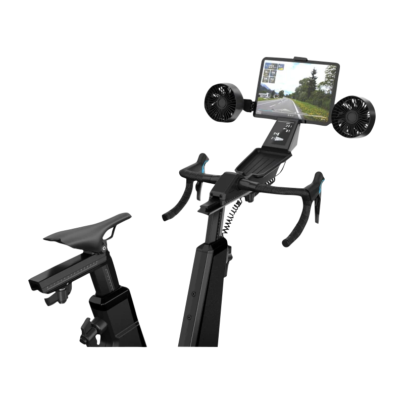 Garmin Tacx NEO Bike Plus black bicycle trainer with mounted display and dual fans