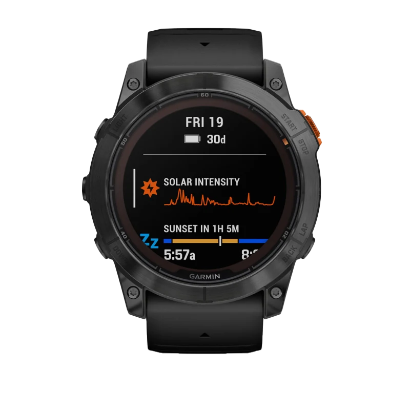 Garmin Fenix 7X Pro Solar Edition smartwatch with black band and round bezel