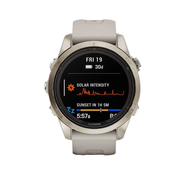 Garmin Fenix 7S Pro Sapphire Solar smartwatch, certified refurbished, soft gold with light sand band