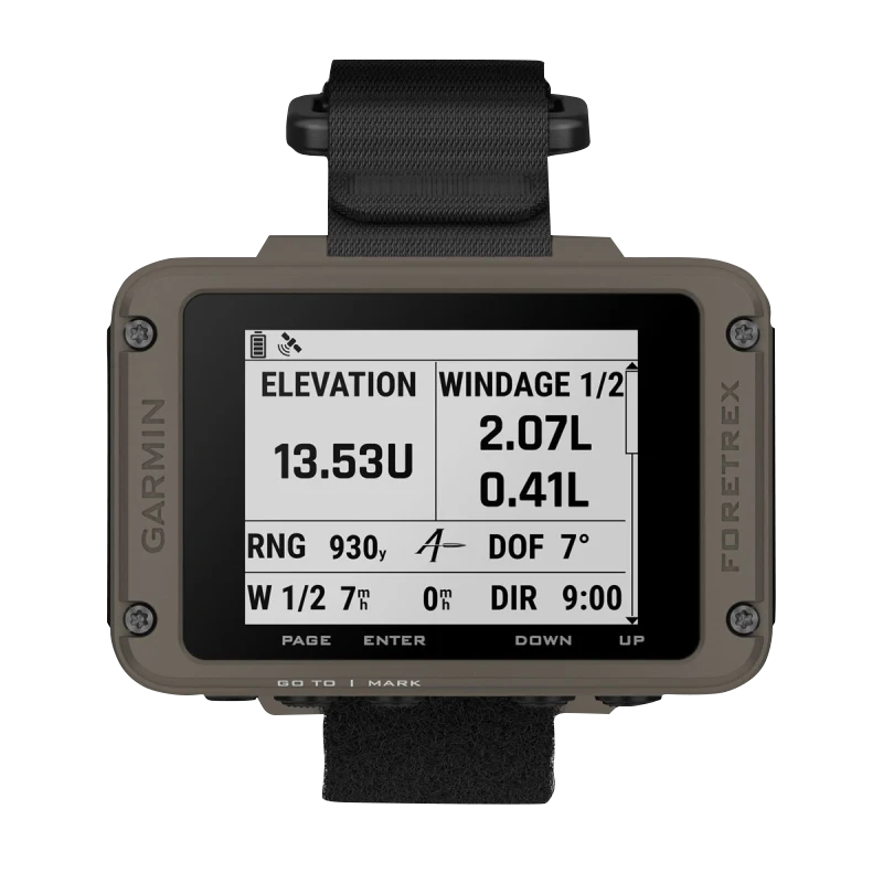 Garmin Foretrex 901 Ballistic Edition wrist-mounted GPS navigator with tan body and black strap