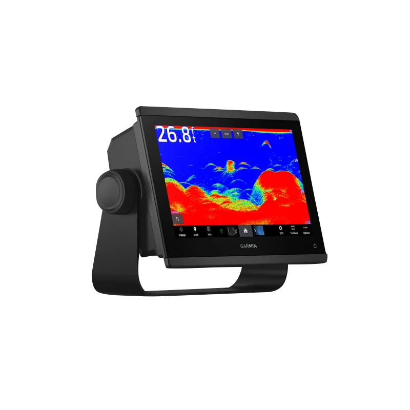 Garmin GPSMAP 943xsv marine chartplotter, black 9-inch display showing color sonar imagery