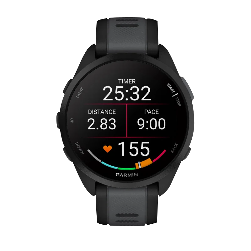 Garmin Forerunner 165 Music smartwatch with black case and slate-gray strap (010-02863-30)