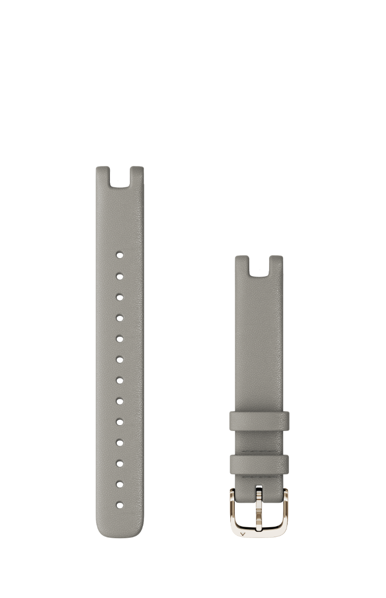 Garmin Lily 14mm watch band pair in Braloba gray leather with cream-gold hardware