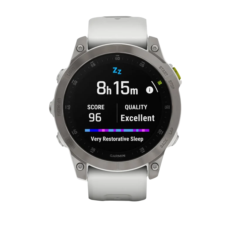 Garmin Epix Gen 2 Sapphire Edition 47mm smartwatch, certified refurbished, white strap and silver case.