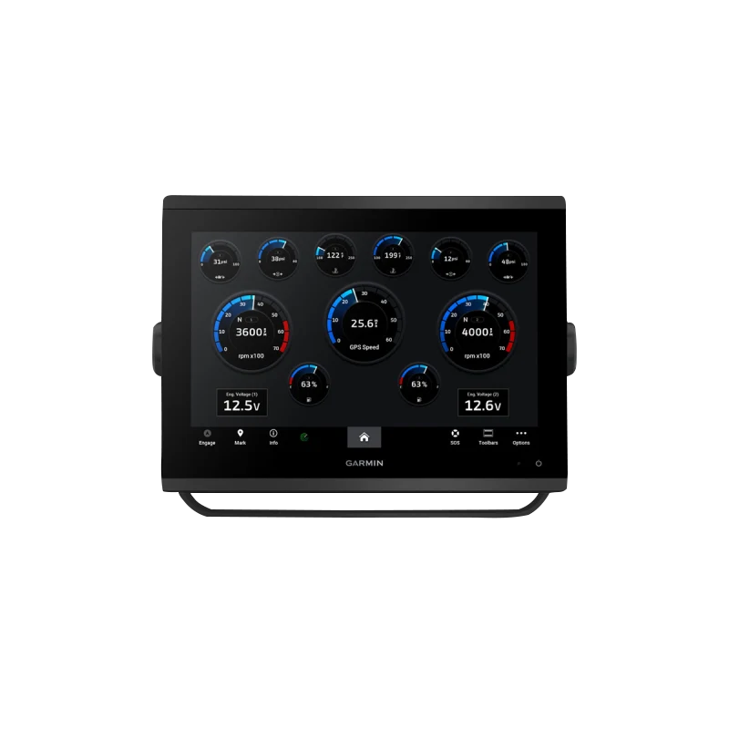 Black Garmin GPSMAP 1243xsv marine chartplotter with SideVü, ClearVü and CHIRP sonar with mapping