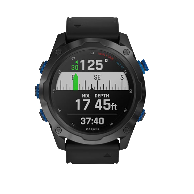 Garmin Descent Mk2i Titanium Carbon Gray DLC dive computer with black band, certified refurbished