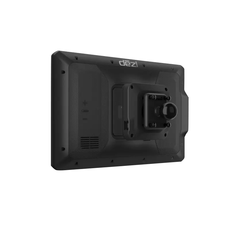 Garmin Dezl OTR1000 trucking GPS navigator back view with mounting bracket
